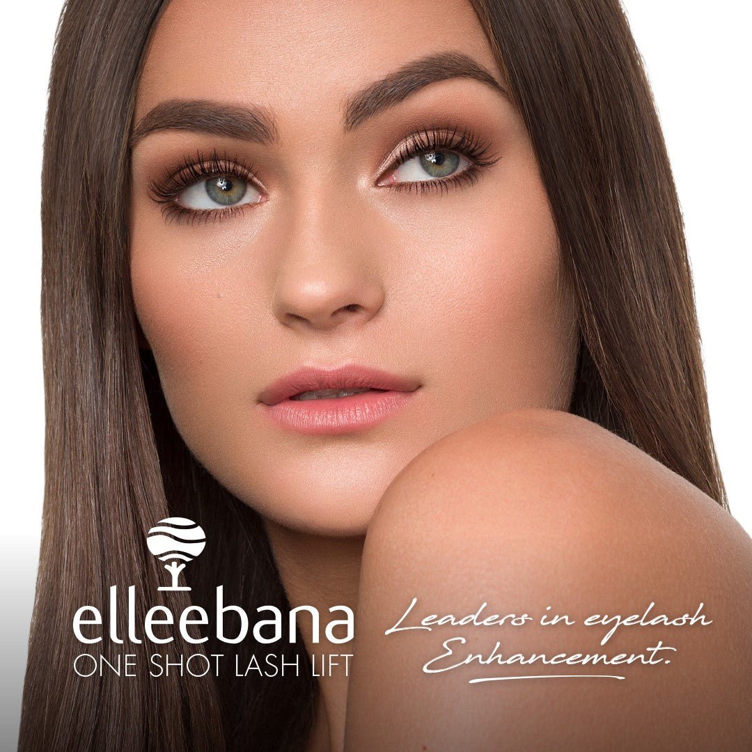 Detailed close-up view of the included Elleebana 5-Shot lift sachets and original squeeze tube adhesive for conversion students.