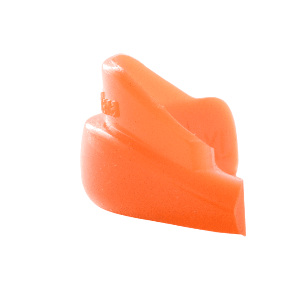 Close-up profile view showing the rounded base and straight body curvature of the Elleebana Flex Hybrid Shield.