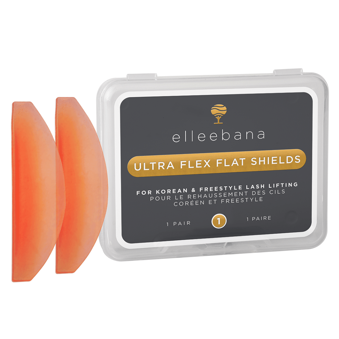 Pair of left and right Elleebana Ultra Flex Flat Shields in soft silicone for Korean lash lifts.