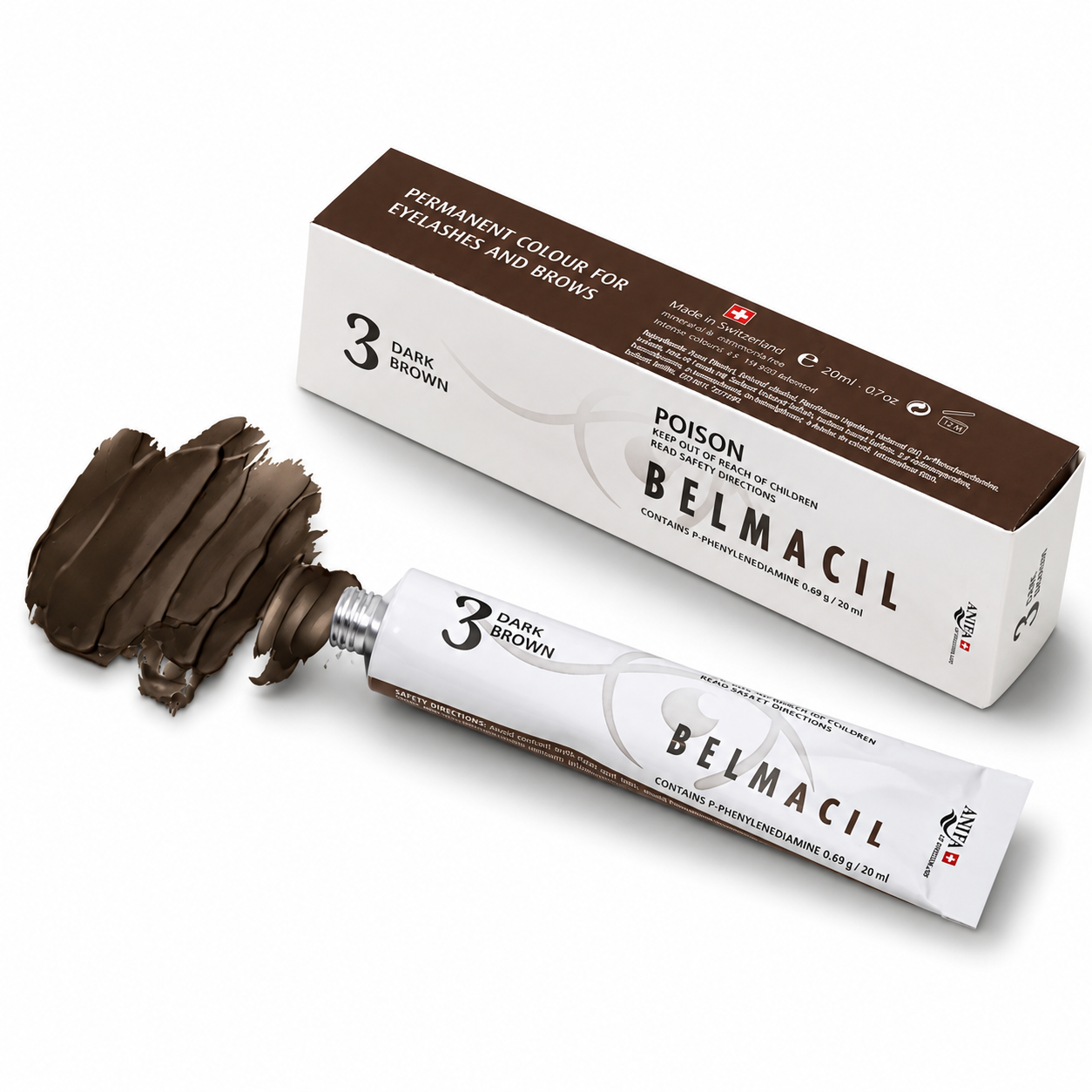 20ml tube of Belmacil Lash & Brow Tint, a professional Swiss-made cream tint for lash lifts and brow lamination.