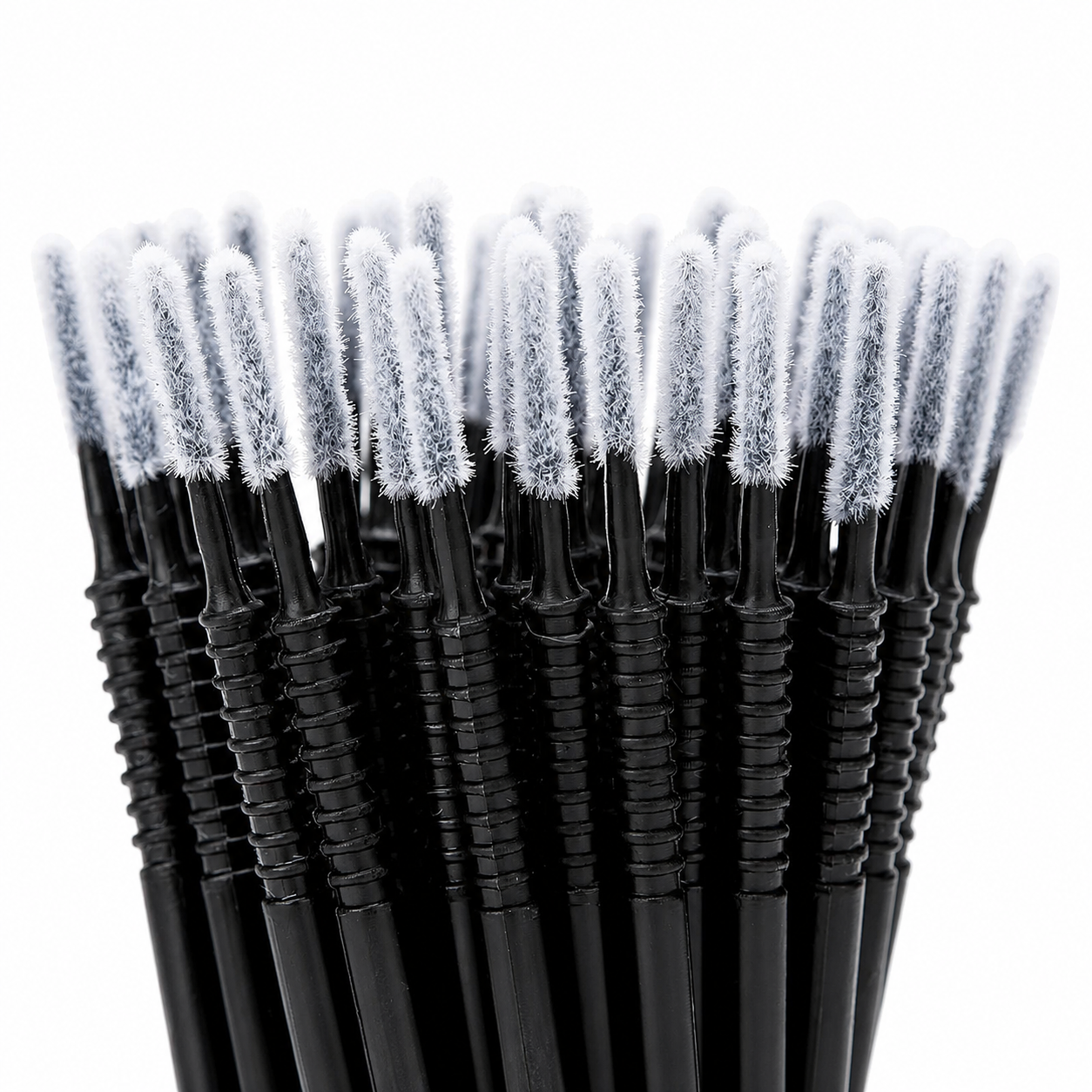 Black and white disposable Long Tip Microbrushes 100 pack for professional lash and brow treatments