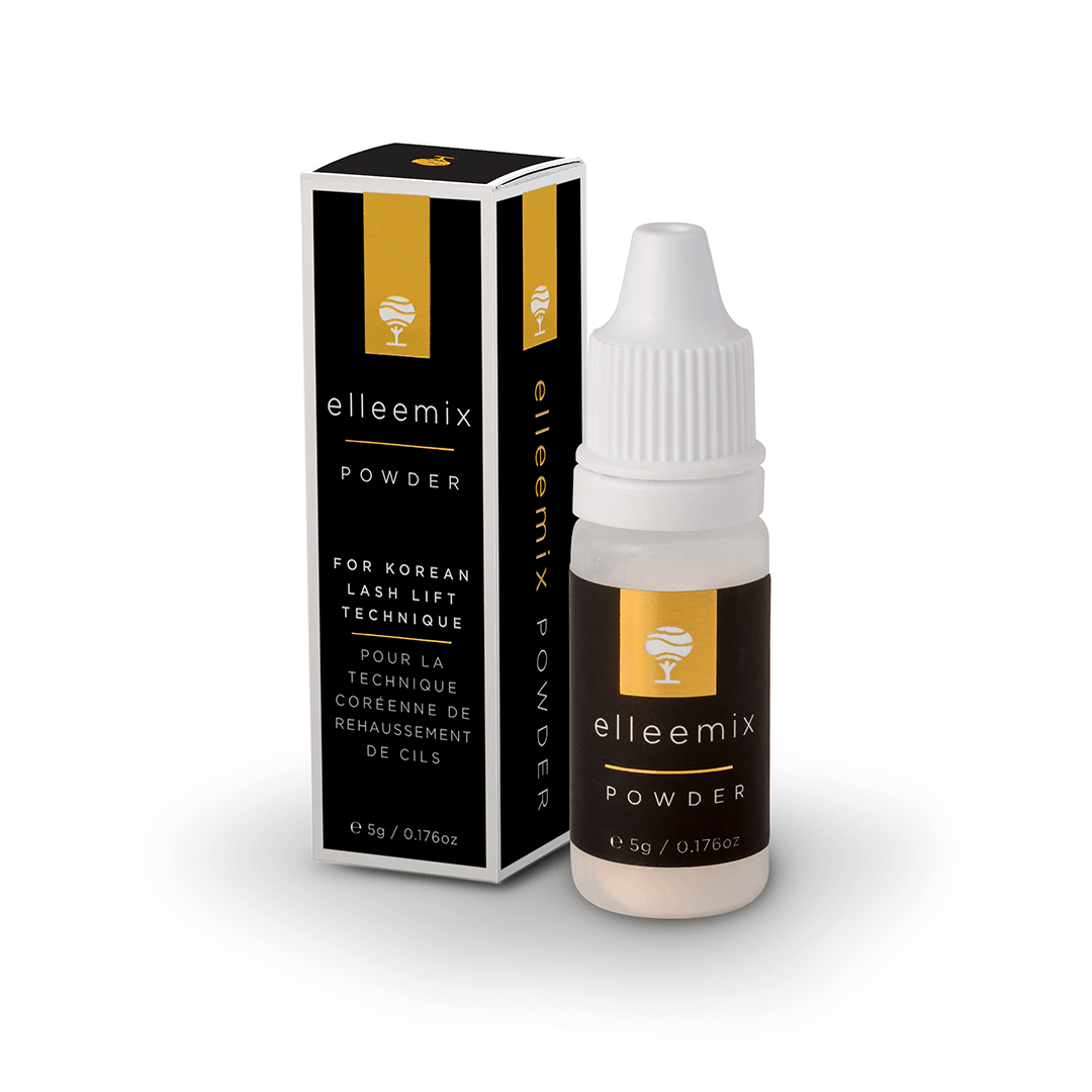 5g jar of ElleeMIX Korean Powder, a professional lash lift lotion thickening agent for glueless techniques.