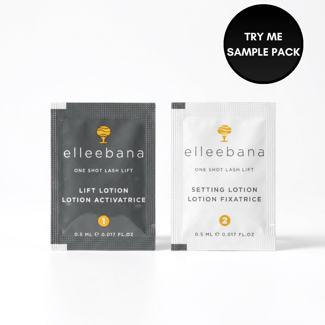 Elleebana One Shot Lash Lift Trial Sample Pack containing 2 Step 1 Lift and 2 Step 2 Neutraliser sachets.