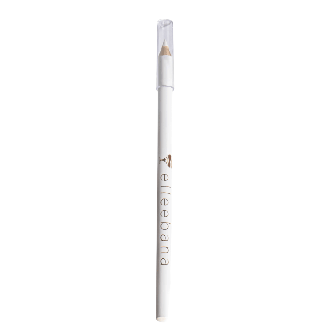 Close-up view of the sharp, creamy tip on the Elleebana white eyebrow mapping pencil.