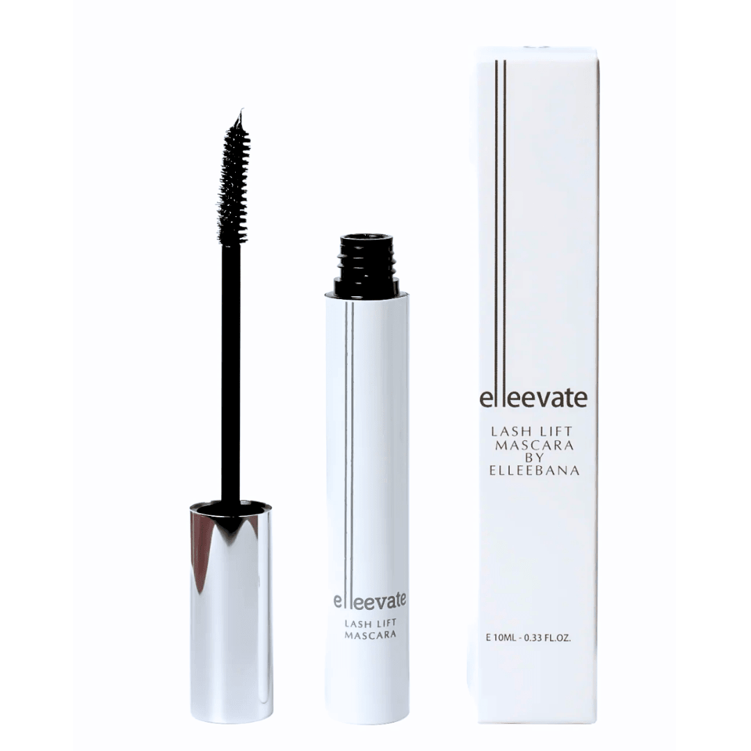 Elleevate Lash Lift Mascara 10ml tube with wand, formulated with Keratin, Biotin, and Arginine for post-lift lashes.