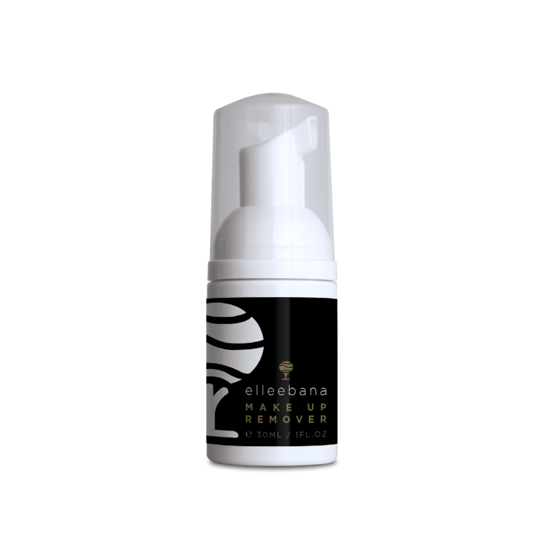 Cleansing client eyebrows with Elleebana Foaming Lash and Brow Cleanser prior to a brow lamination service.